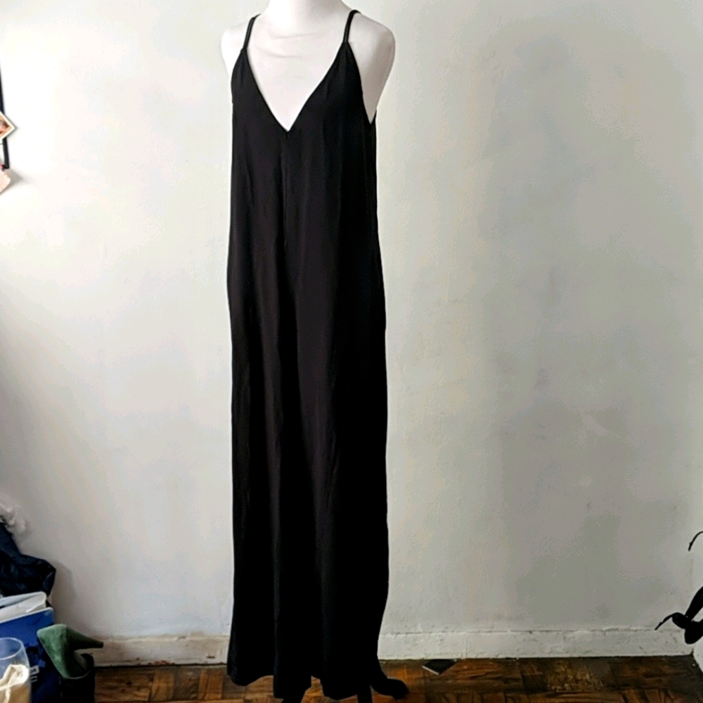 Silky black backless jumpsuit